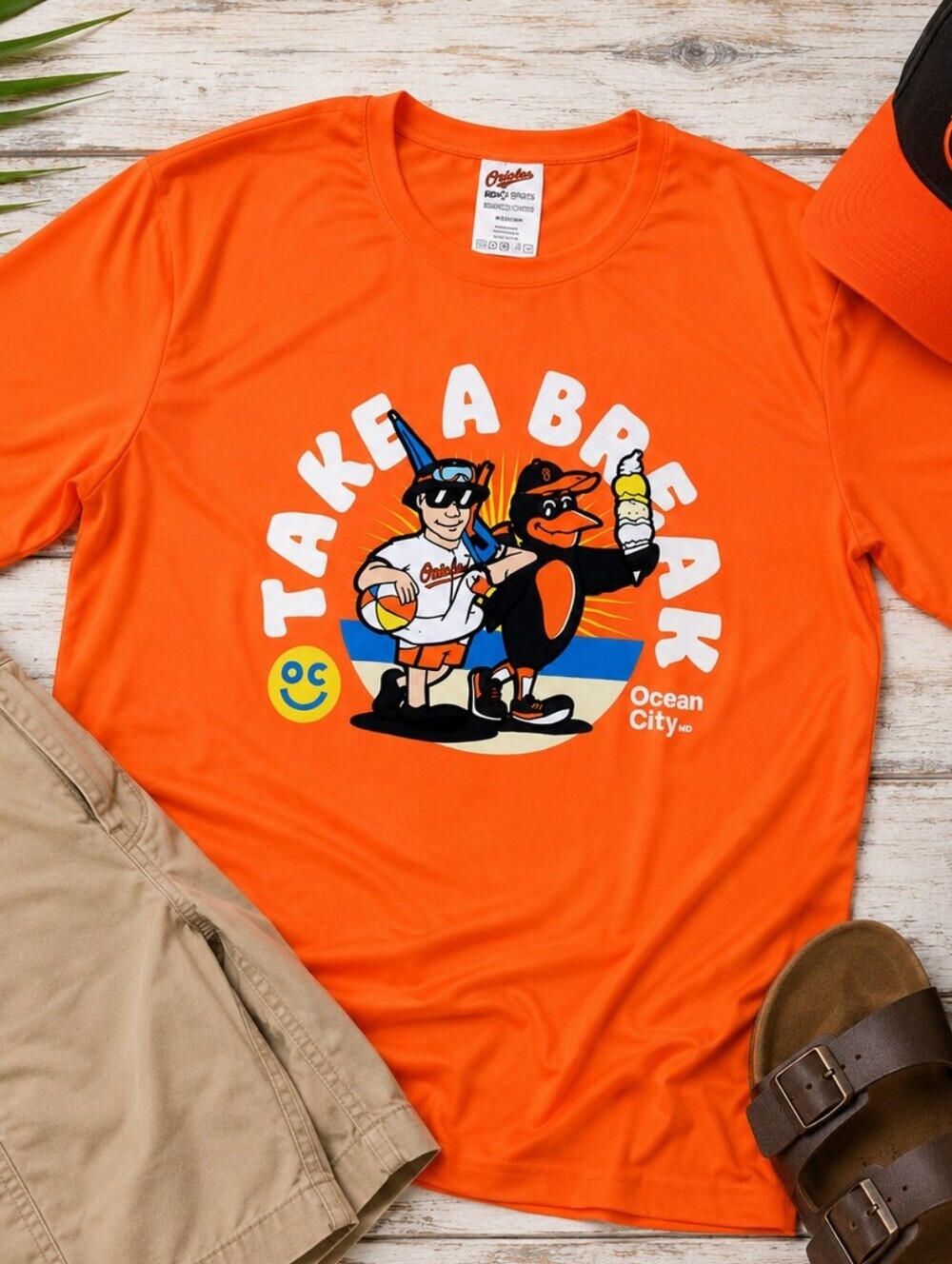 2025 Orioles Take A Break Beach T-Shirt Ocean City SGA Mens M Official MLB